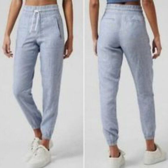 Athleta Casual Blue Denim Linen Jogger Pants size 6 - Picture 3 of 13